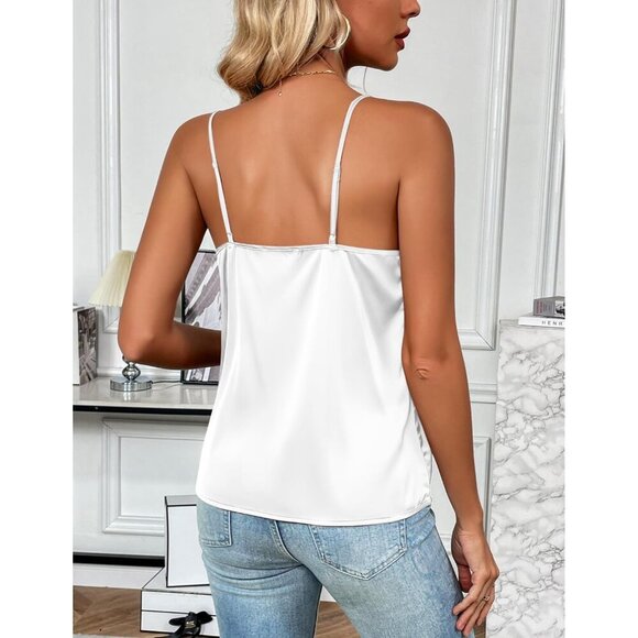 Stylish Silk Satin Tank Tops 2 Pack - Women's V Neck Camisoles for all Occasions - Picture 4 of 4